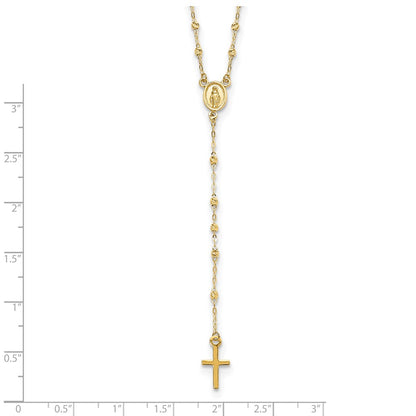 14K Yellow Gold Polished & D/C W/3In Ext. Rosary Necklace