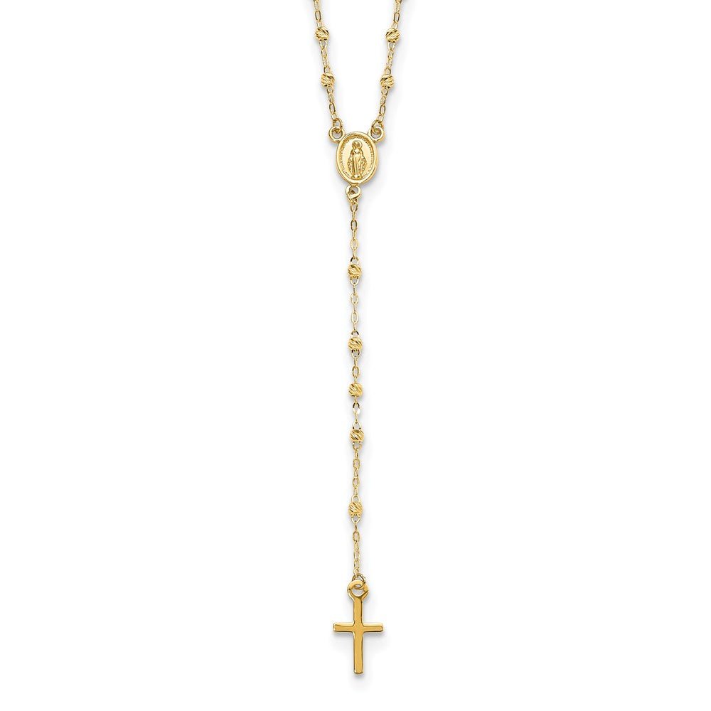14K Yellow Gold Polished & D/C W/3In Ext. Rosary Necklace