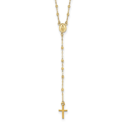 14K Yellow Gold Polished & D/C W/3In Ext. Rosary Necklace