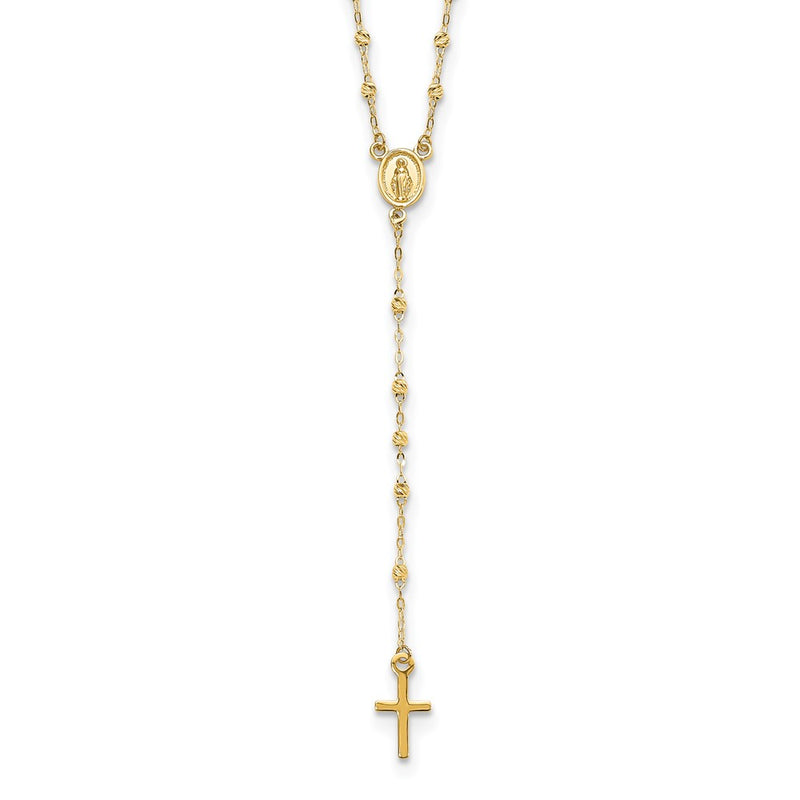 14K Yellow Gold Polished & D/C W/3In Ext. Rosary Necklace