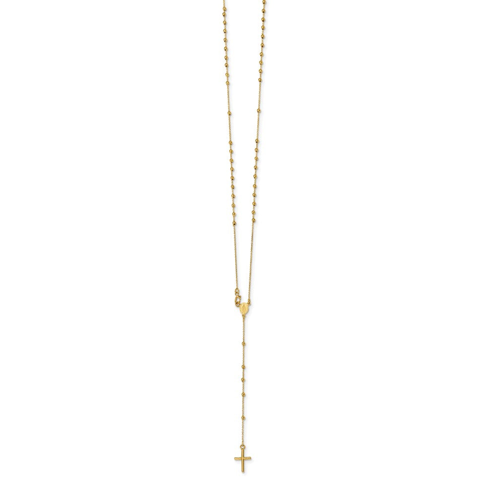 14K Yellow Gold Polished Beaded Rosary 16.5 Inch Necklace