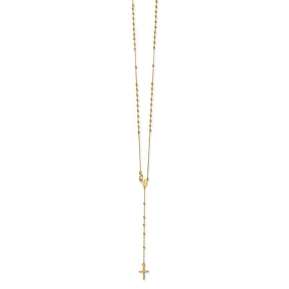 14K Yellow Gold Polished Beaded Rosary 16.5 Inch Necklace