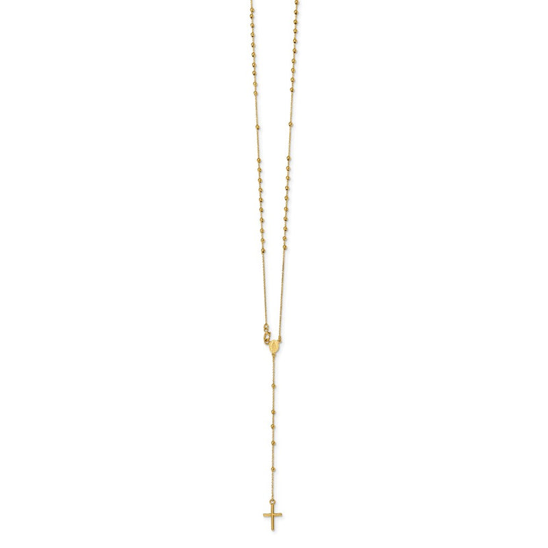 14K Yellow Gold Polished Beaded Rosary 16.5 Inch Necklace