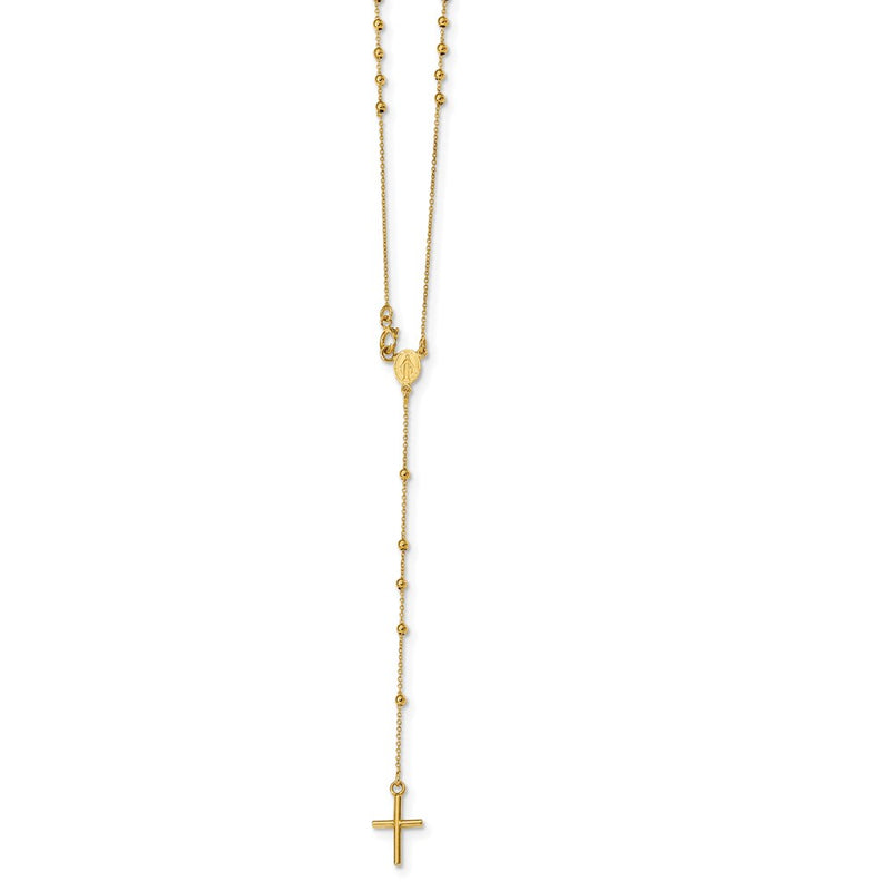 14K Yellow Gold Polished Beaded Rosary 16.5 Inch Necklace
