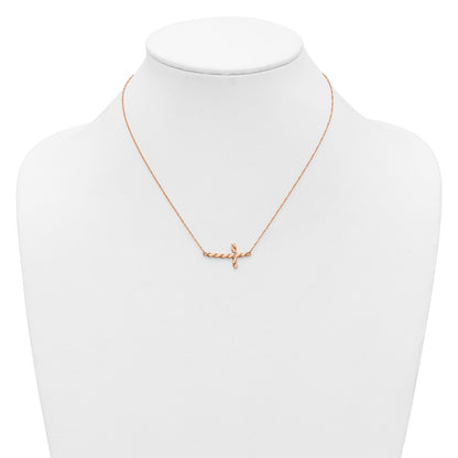 14k-rose-gold-polished-twisted-sideways-cross-17-inch-necklace