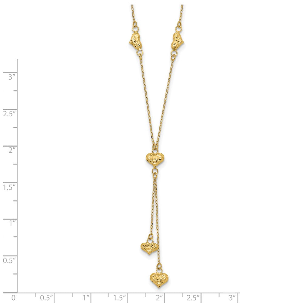 14K Yellow Gold Polished Diamond-Cut Puffed Hearts W/2In Ext. Y-Necklace