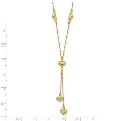 14K Yellow Gold Polished Diamond-Cut Puffed Hearts W/2In Ext. Y-Necklace