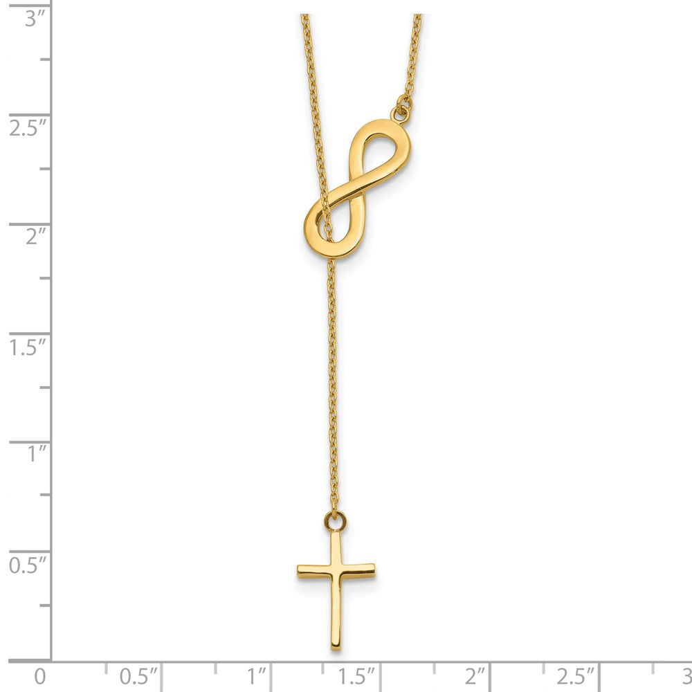 14K Yellow Gold Polished Infinity & Cross Lariat Necklace