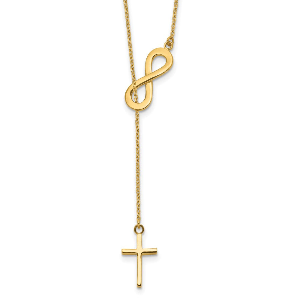 14K Yellow Gold Polished Infinity & Cross Lariat Necklace
