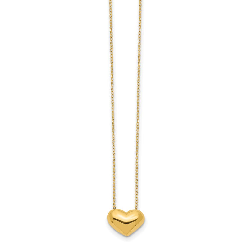14K Yellow Gold Polished Puffed Heart 18 Inch Necklace