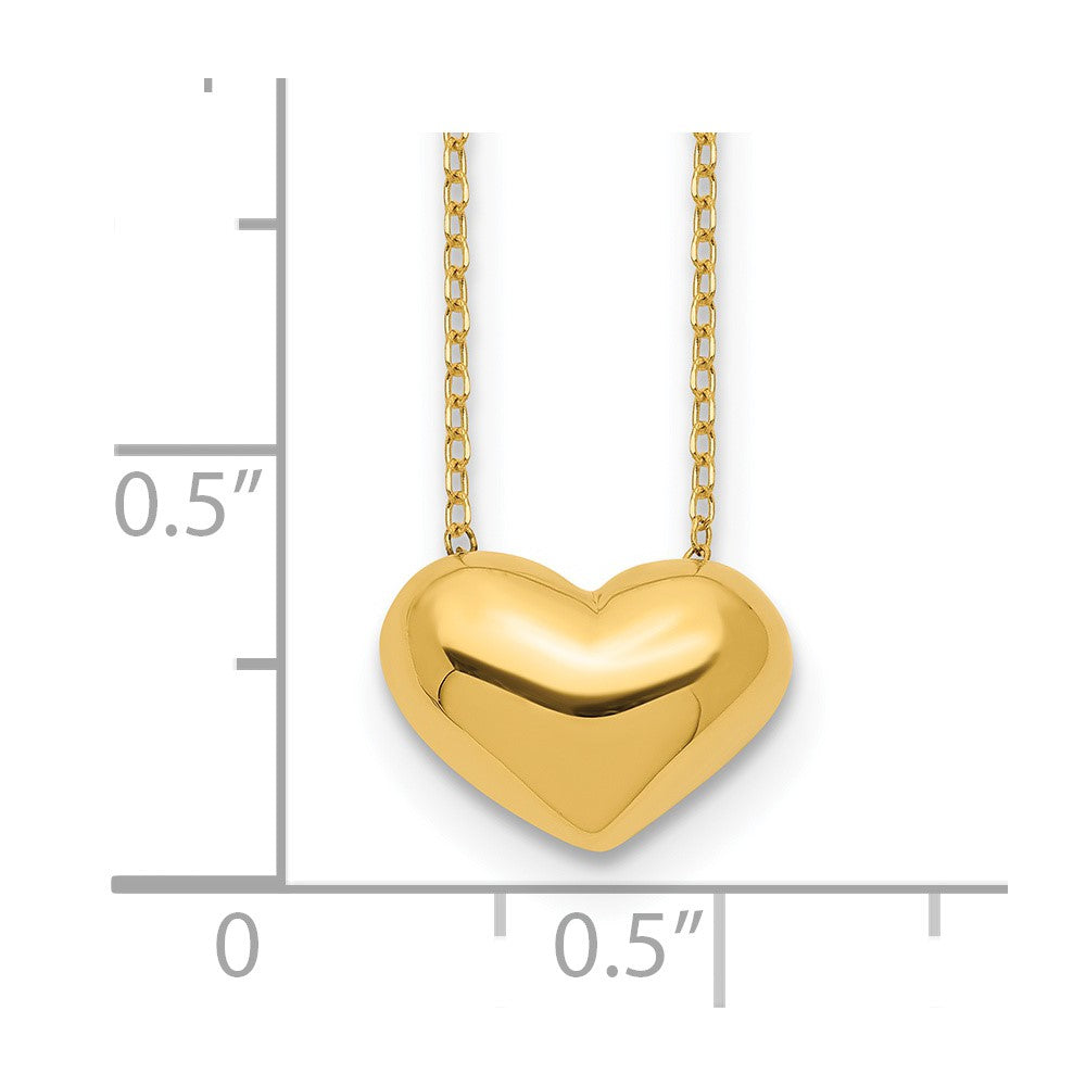 14K Yellow Gold Polished Puffed Heart 18 Inch Necklace