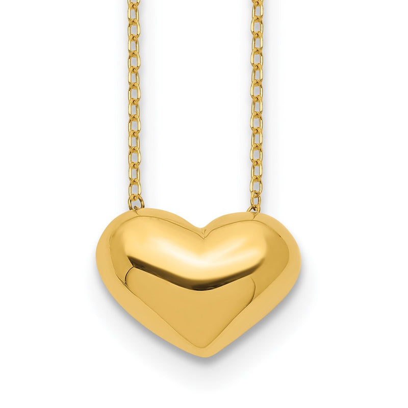 14K Yellow Gold Polished Puffed Heart 18 Inch Necklace