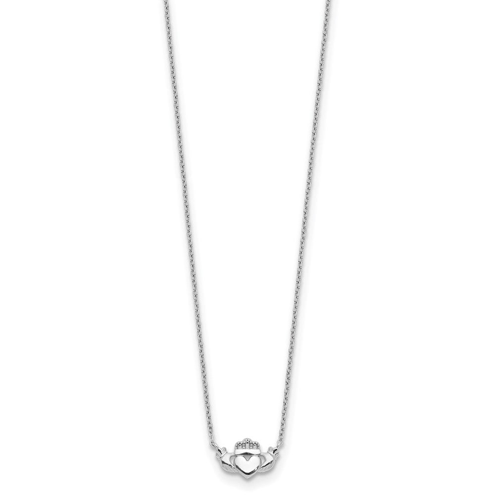 14K White Gold Polished Claddagh Necklace