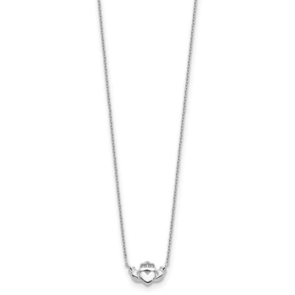 14K White Gold Polished Claddagh Necklace
