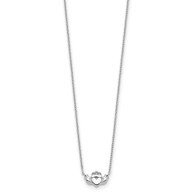 14K White Gold Polished Claddagh Necklace