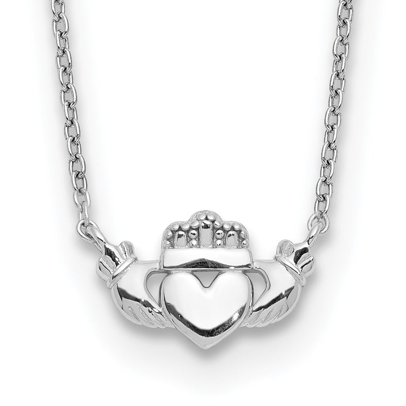 14K White Gold Polished Claddagh Necklace