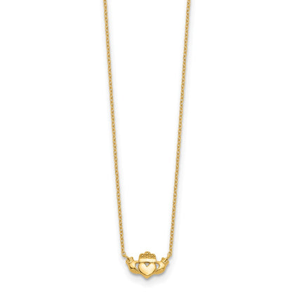 14K Yellow Gold Polished Claddagh 17 Inch Necklace