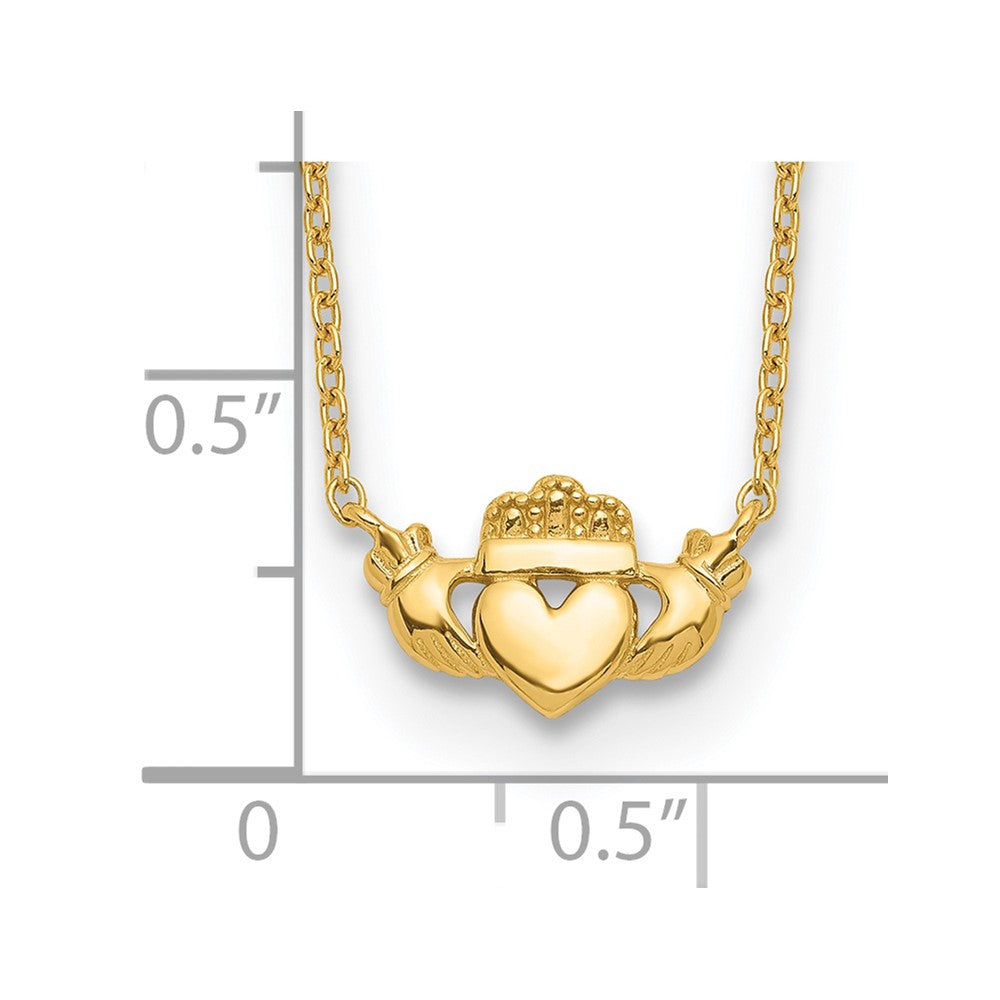 14K Yellow Gold Polished Claddagh 17 Inch Necklace
