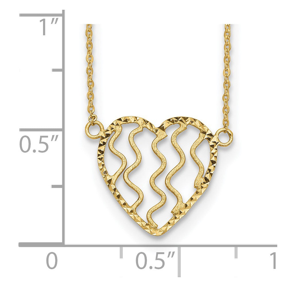 14K Yellow Gold Polished Satin And D/C Heart 18In Necklace