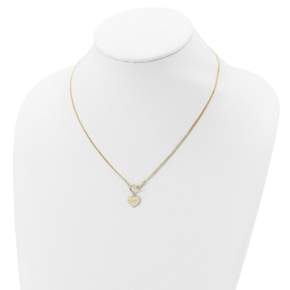 14K Yellow Gold Polished 3-Strand D/C Heart Toggle Necklace