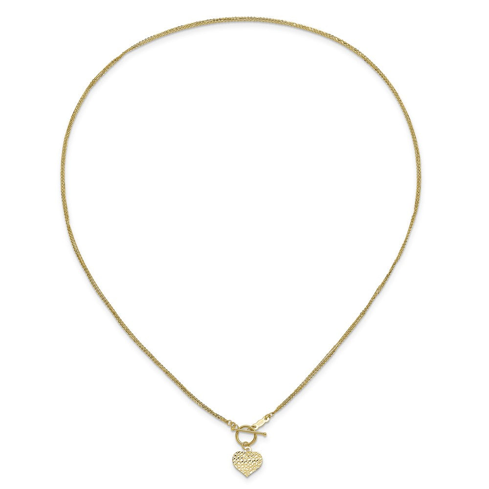 14K Yellow Gold Polished 3-Strand D/C Heart Toggle Necklace
