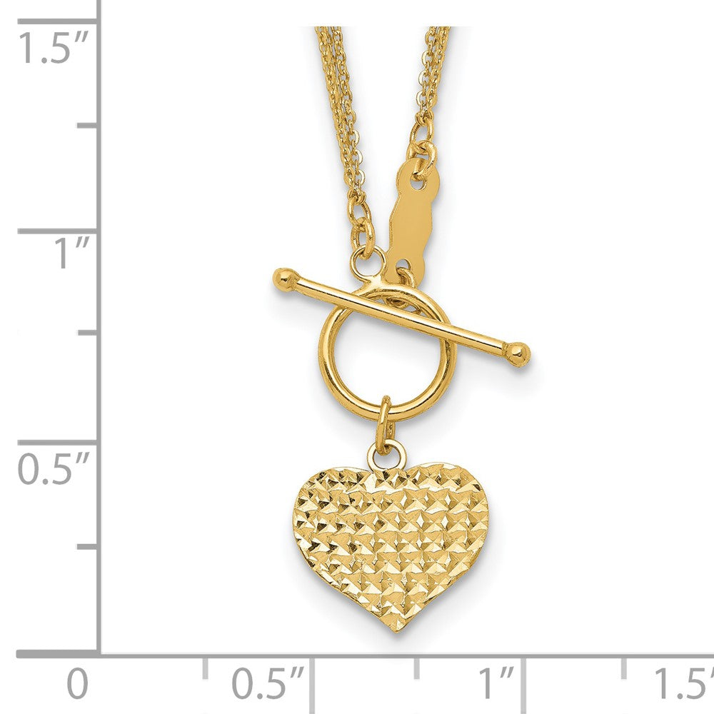 14K Yellow Gold Polished 3-Strand D/C Heart Toggle Necklace