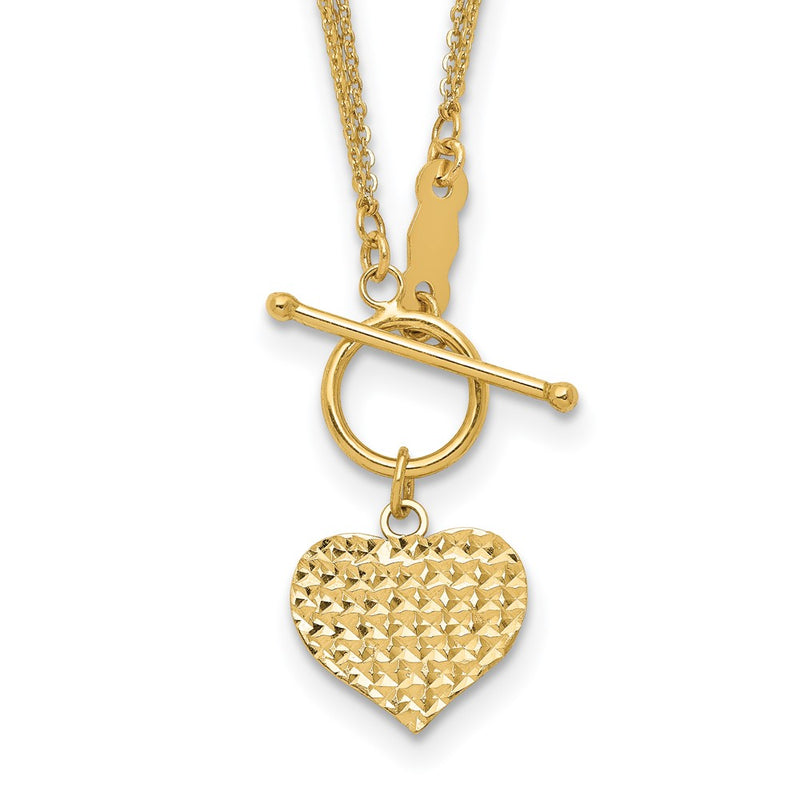 14K Yellow Gold Polished 3-Strand D/C Heart Toggle Necklace