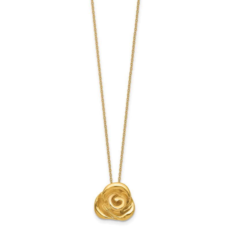 14K Yellow Gold Polished Puffed Rose 18In Necklace