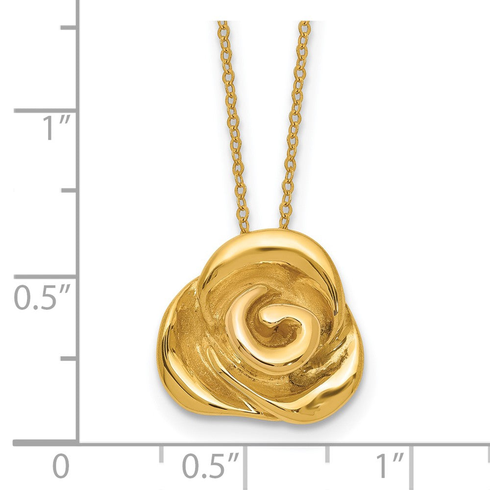 14K Yellow Gold Polished Puffed Rose 18In Necklace
