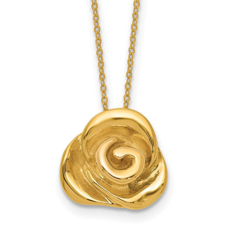 14K Yellow Gold Polished Puffed Rose 18In Necklace