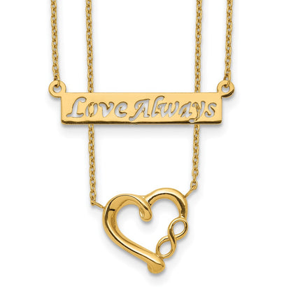 14K Yellow Gold Two-Strand Polished Love Always Heart Necklace