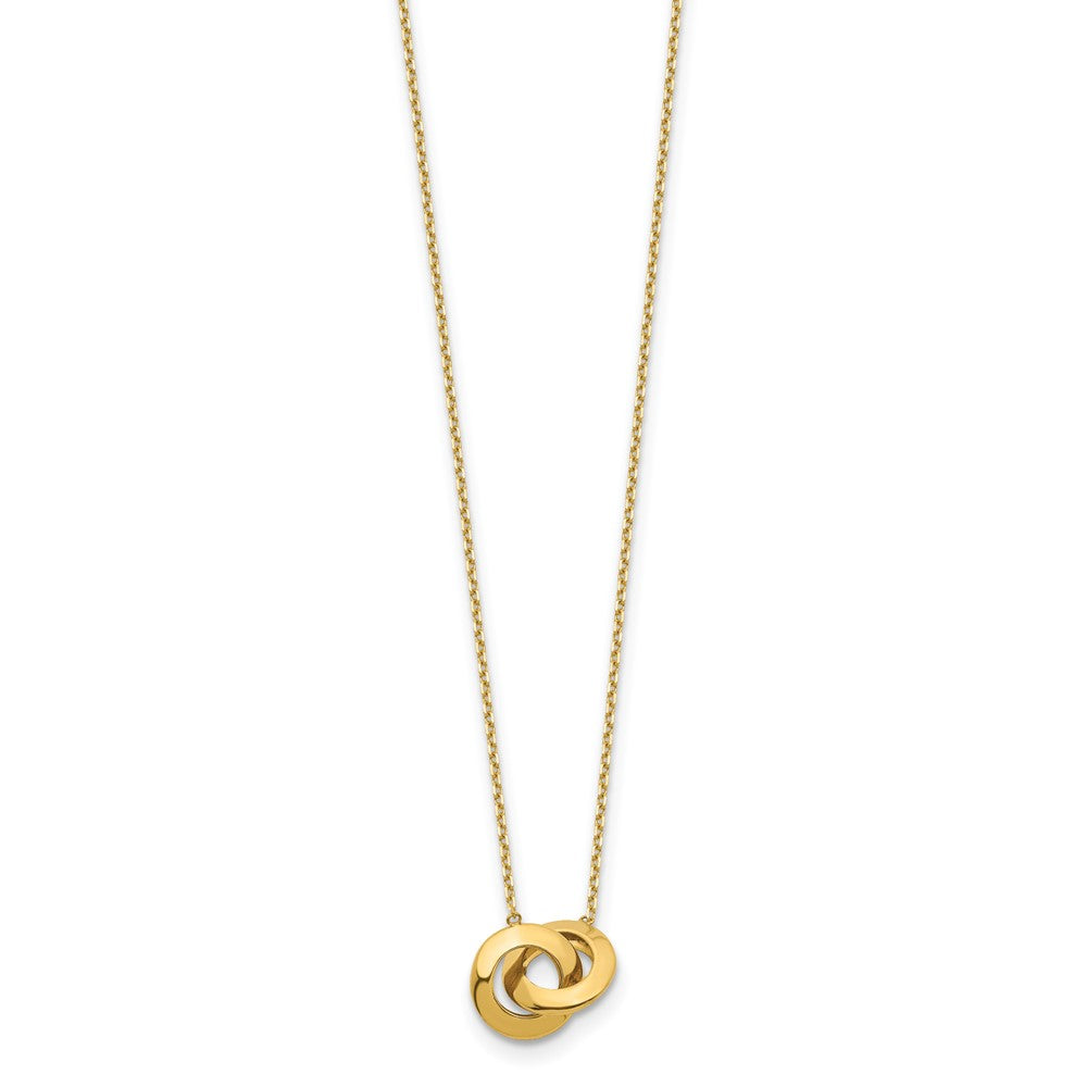14K Yellow Gold Polished Fancy Interlocking Circle 16 Inch With 1 Ext. Necklace