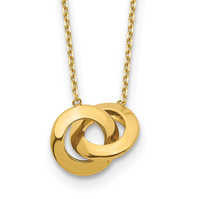14K Yellow Gold Polished Fancy Interlocking Circle 16 Inch With 1 Ext. Necklace