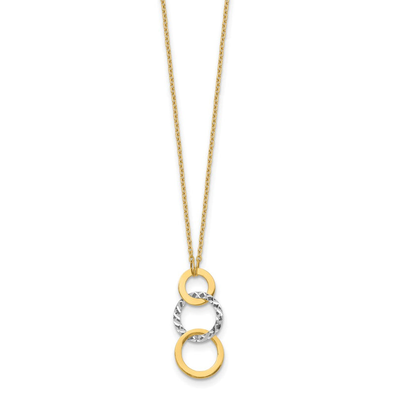 14K Two-Tone Polished & Textured 3-Circle Necklace