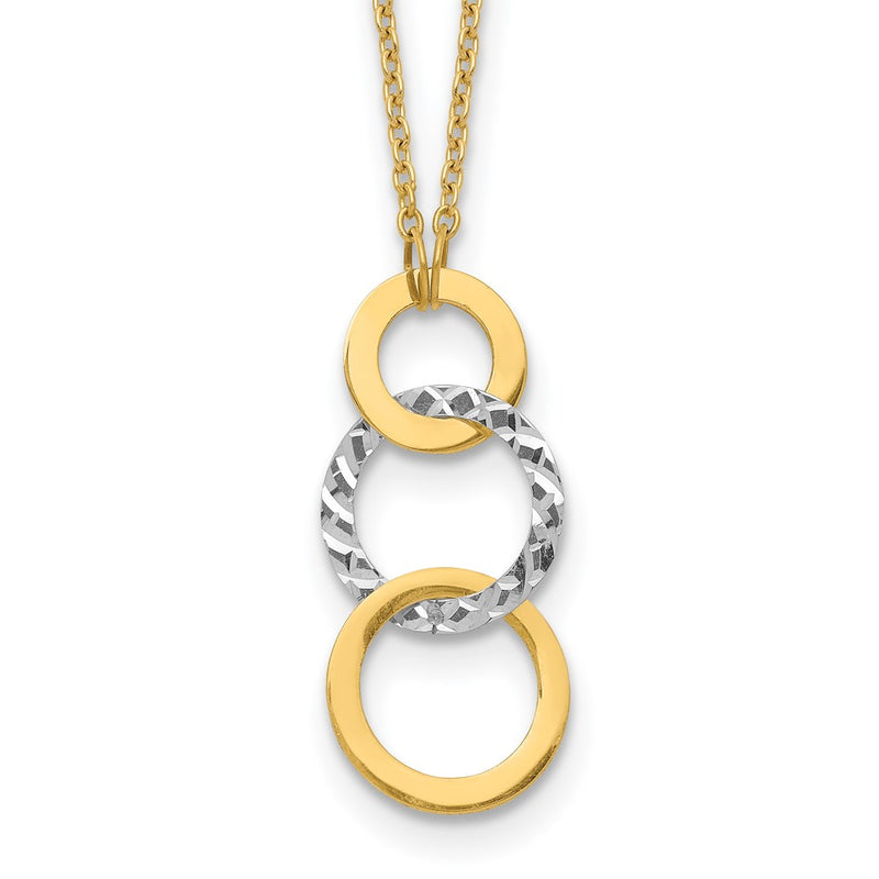 14K Two-Tone Polished & Textured 3-Circle Necklace