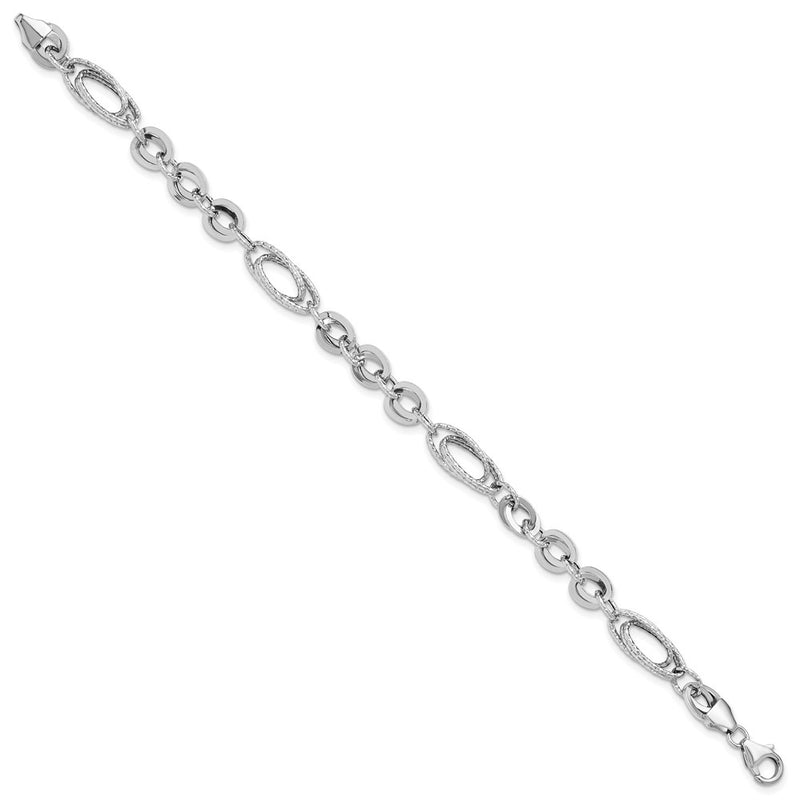7.75 Inch 14K White Polished & Textured Oval Fancy Link Bracelet