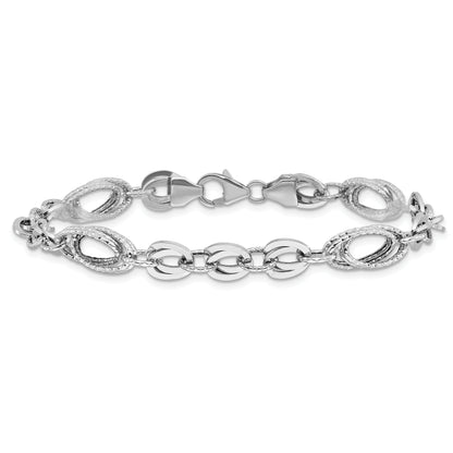 7.75 Inch 14K White Polished & Textured Oval Fancy Link Bracelet