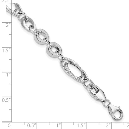 7.75 Inch 14K White Polished & Textured Oval Fancy Link Bracelet