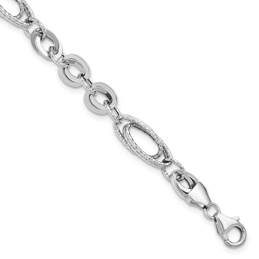 7.75 Inch 14K White Polished & Textured Oval Fancy Link Bracelet
