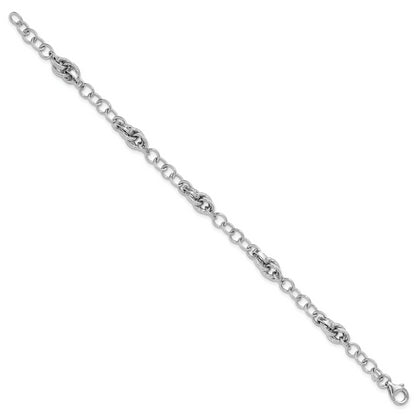 7.75 Inch 14K White Gold Polished And Textured Fancy Link Bracelet