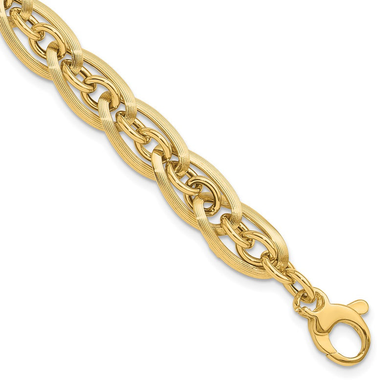 8 Inch 14K Gold Polished And Grooved W/ .5 In Ext. Fancy Link Bracelet