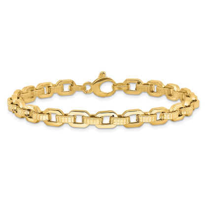 7.5 Inch 14K Gold Polished & Textured Fancy Link Bracelet