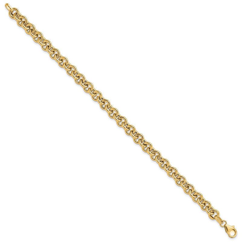14K Yellow Gold Polished Fancy 6.5mm Rolo Link Chain Bracelet