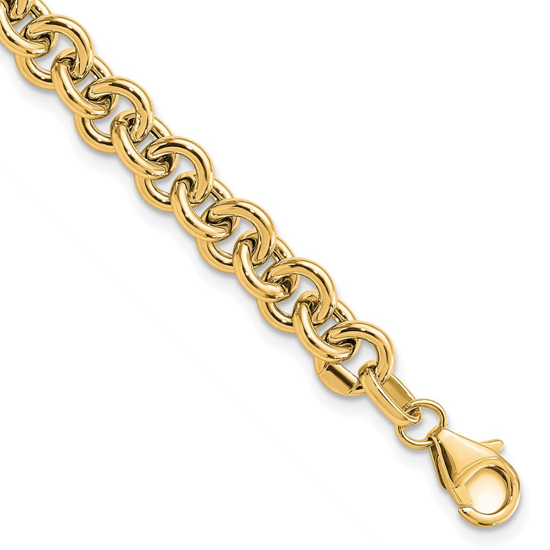 14K Yellow Gold Polished Fancy 6.5mm Rolo Link Chain Bracelet