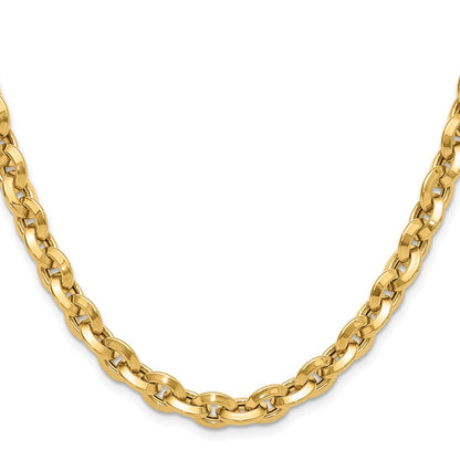 14K Yellow Gold Polished Fancy Knife-Edge Rolo Link Chain Necklace