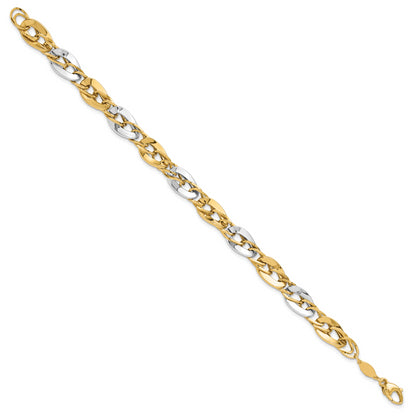 8 Inch 14K Two-Tone Polished Fancy Double Curb Link Bracelet