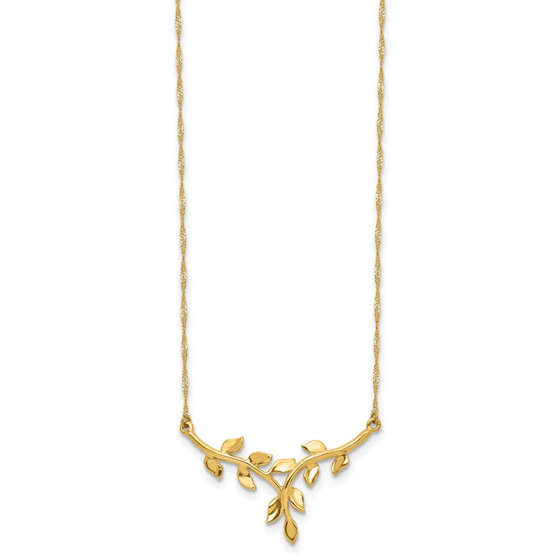 14K Yellow Gold Polished Leaf Necklace