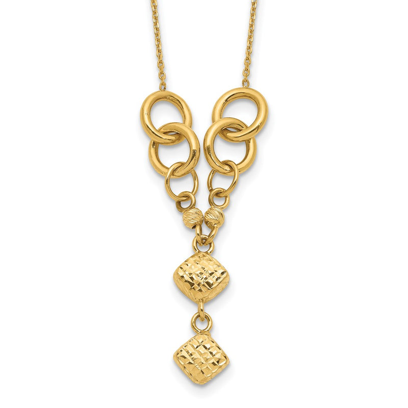 14K Yellow Gold Polished & D/C W/2 In Ext Necklace