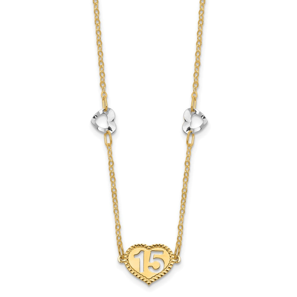 14K Two-Tone Polished 15 Heart W/2 In Ext Necklace