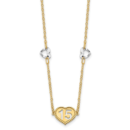 14K Two-Tone Polished 15 Heart W/2 In Ext Necklace
